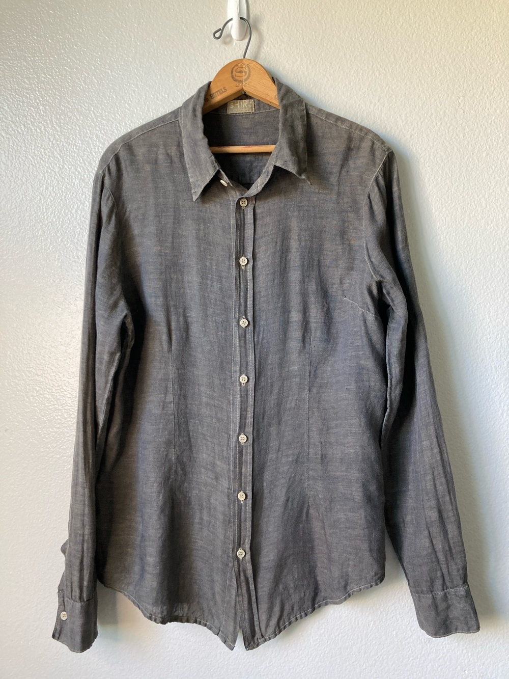 Vintage CP Shades Linen Hand Dyed Button Front shirt Tunic Length 90s 80s sz L